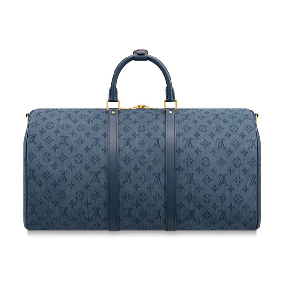Louis Vuitton Keepall Bandouliere 50 Denim Blue Monogram Logo Weekend Travel Bag - Picture 3 of 10